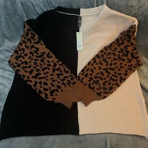 FRANCESCAS — Cheetah or Leopard sleeve, black and white sweater — NWT